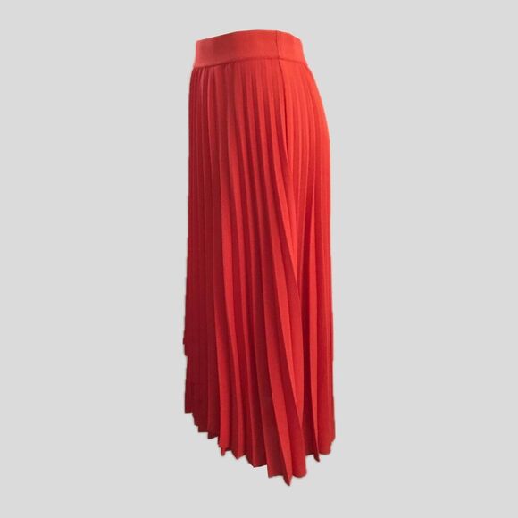 COS Bright Orange Pleated Mid Rise Chiffon Bold Flowy Minimal Midi Skirt - 38 S - Picture 1 of 9